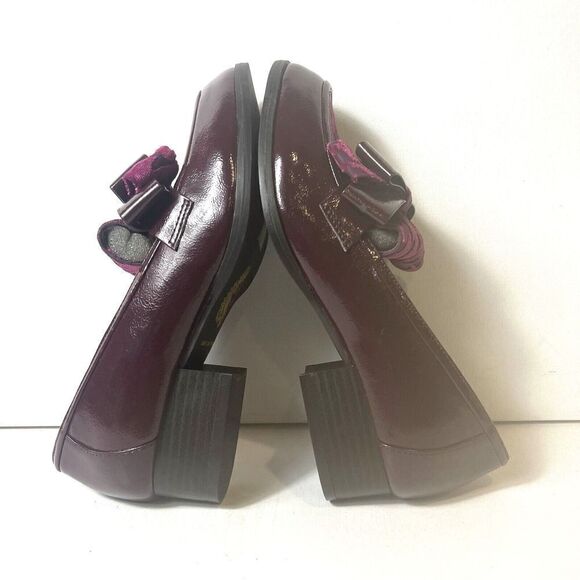 Ruby Shoo Burgundy Glossy Slip On Low Heel Velvet Bow Women's US 5 UK3 EU 36 NEW - Picture 6 of 11